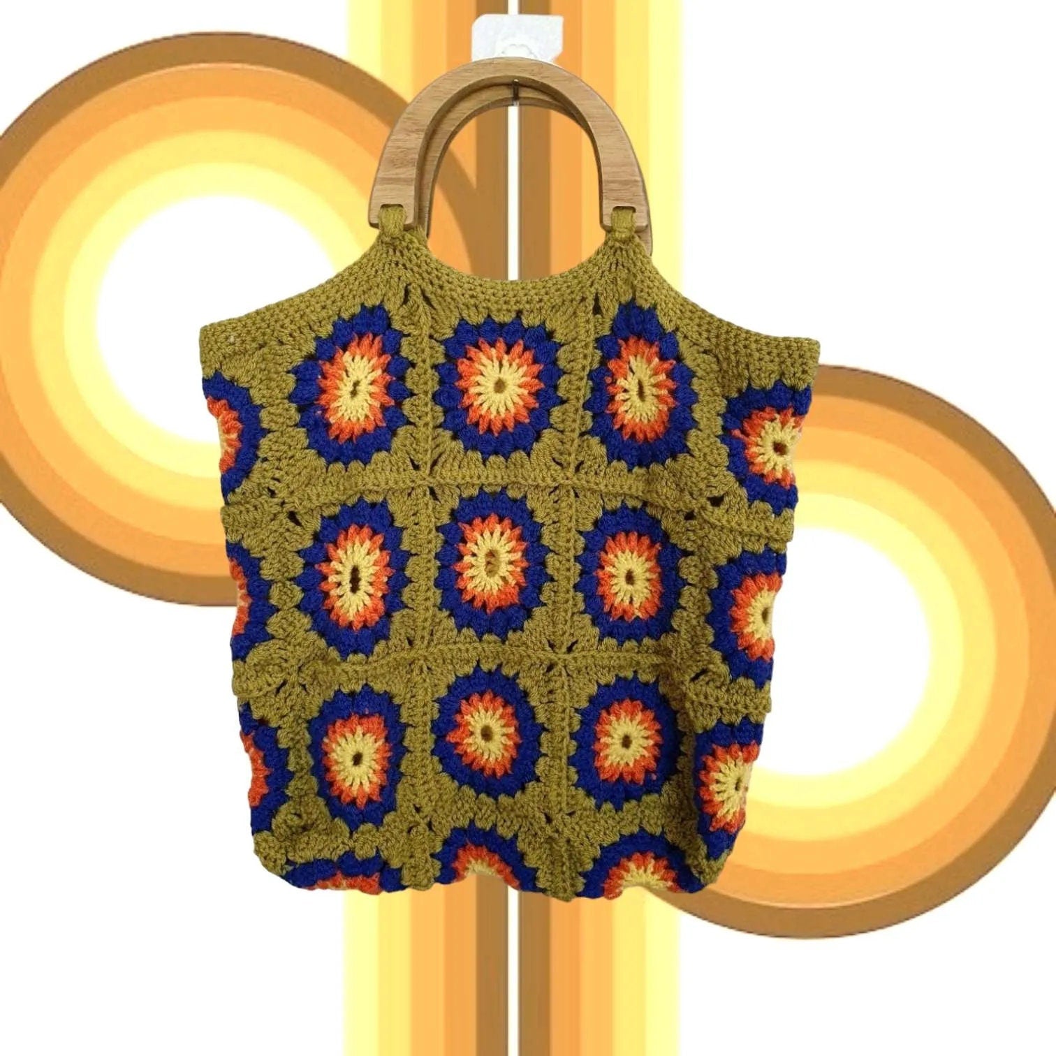 1970s Crochet Shopper Tote Bag