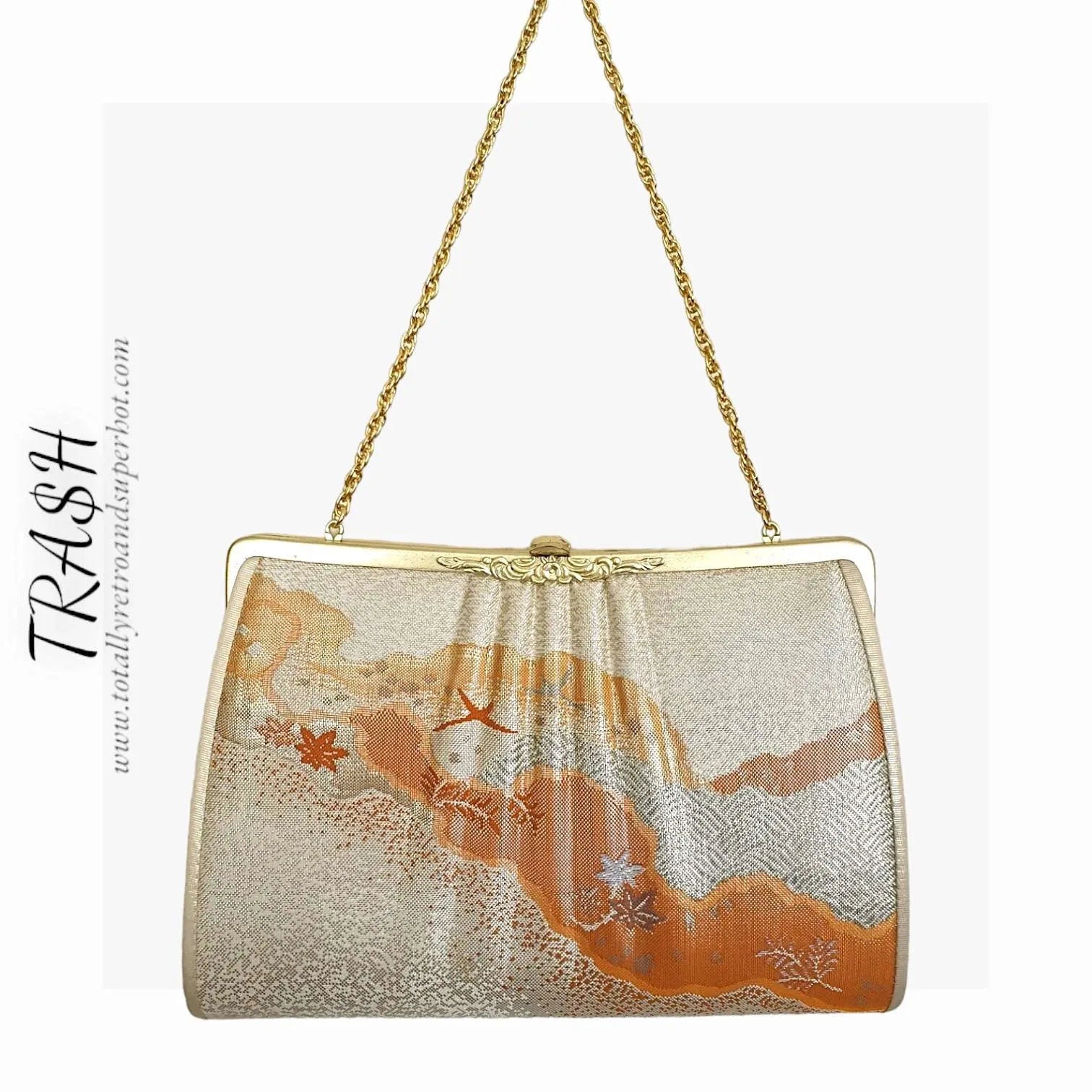 Vintage Japanese Orange Silk Handbag
