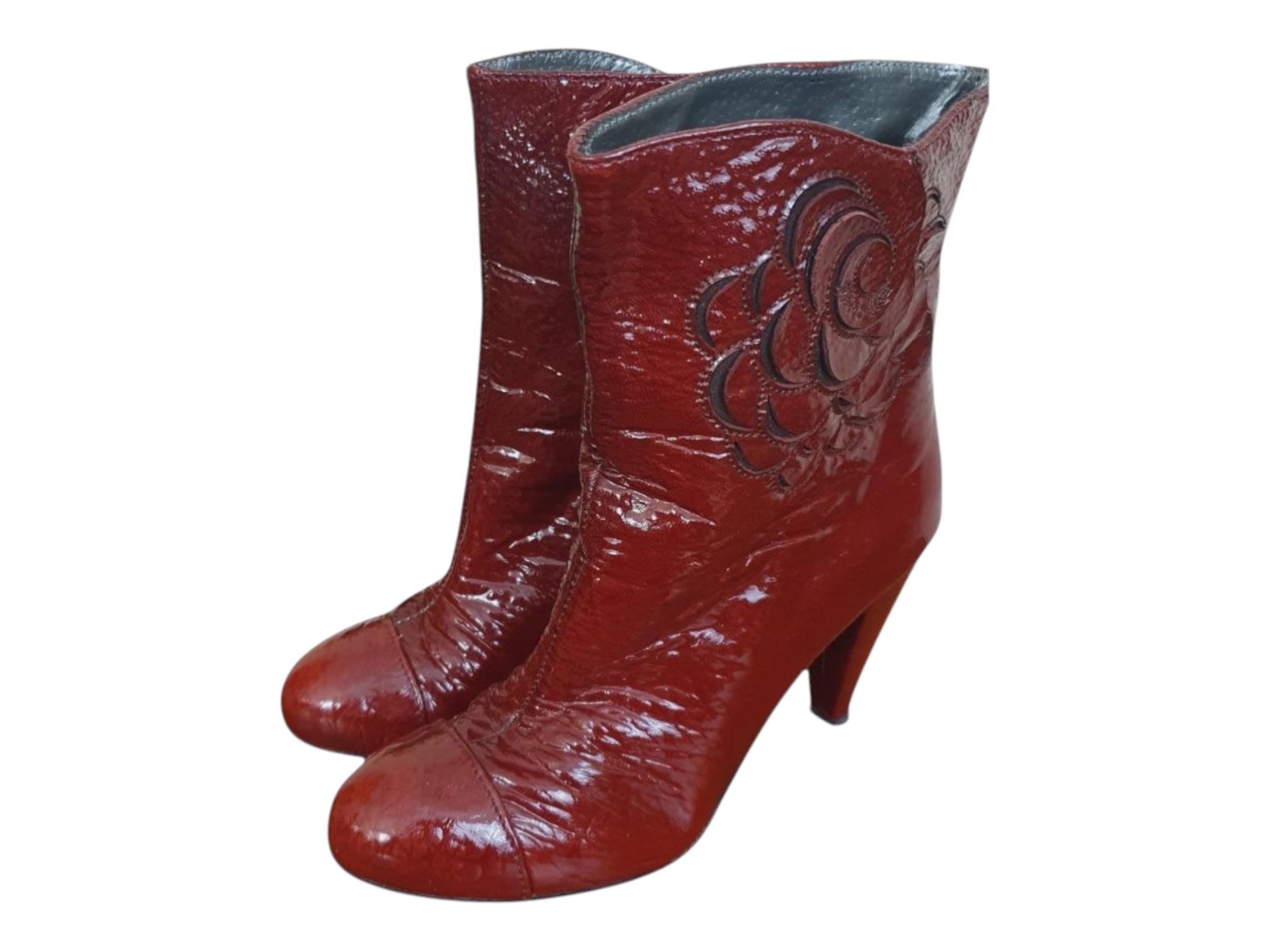 90s Miss Sixty Patent Dark Red Boots