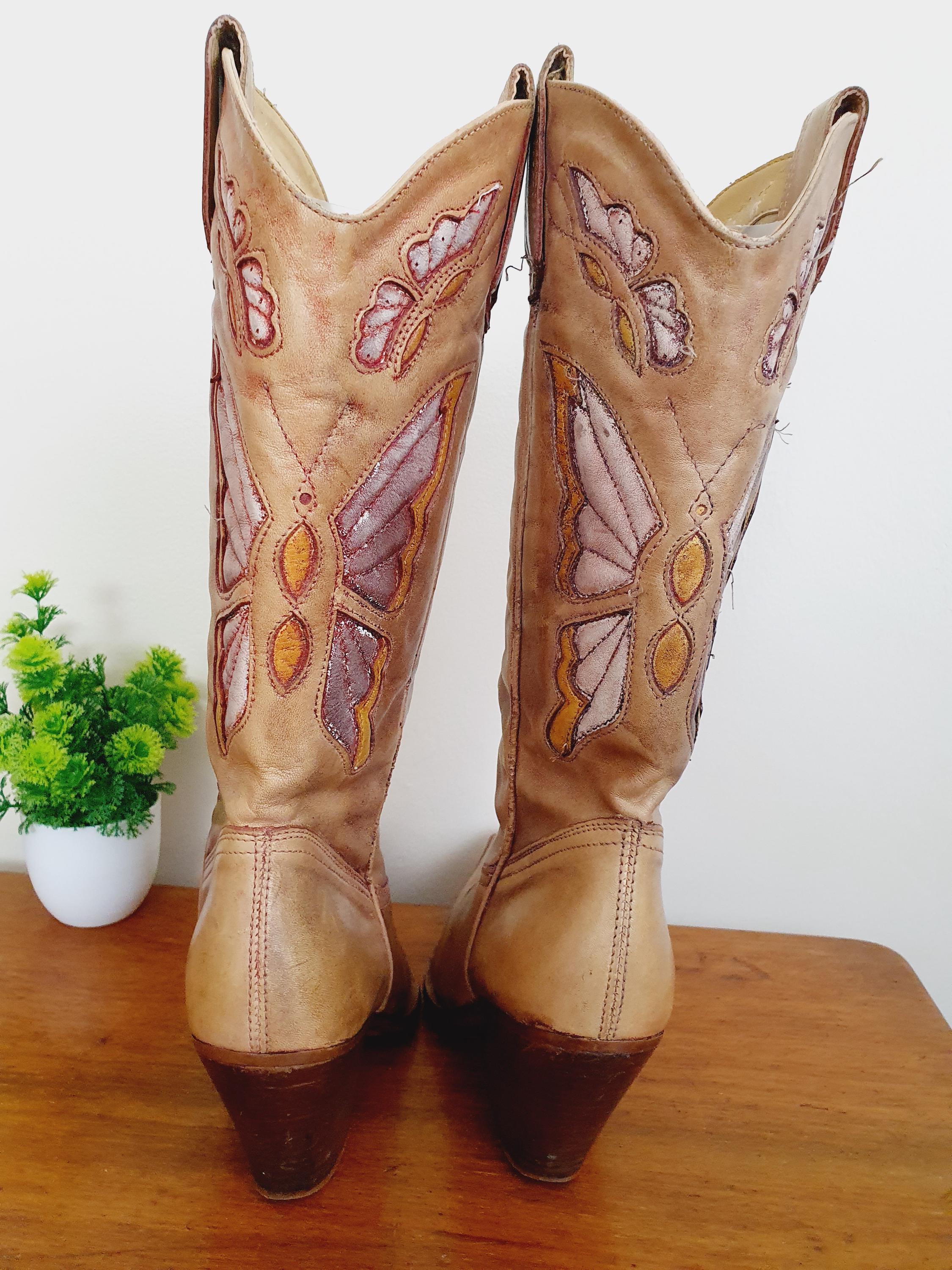 Dune 1990s Y2k Beige Cow Girl Boots