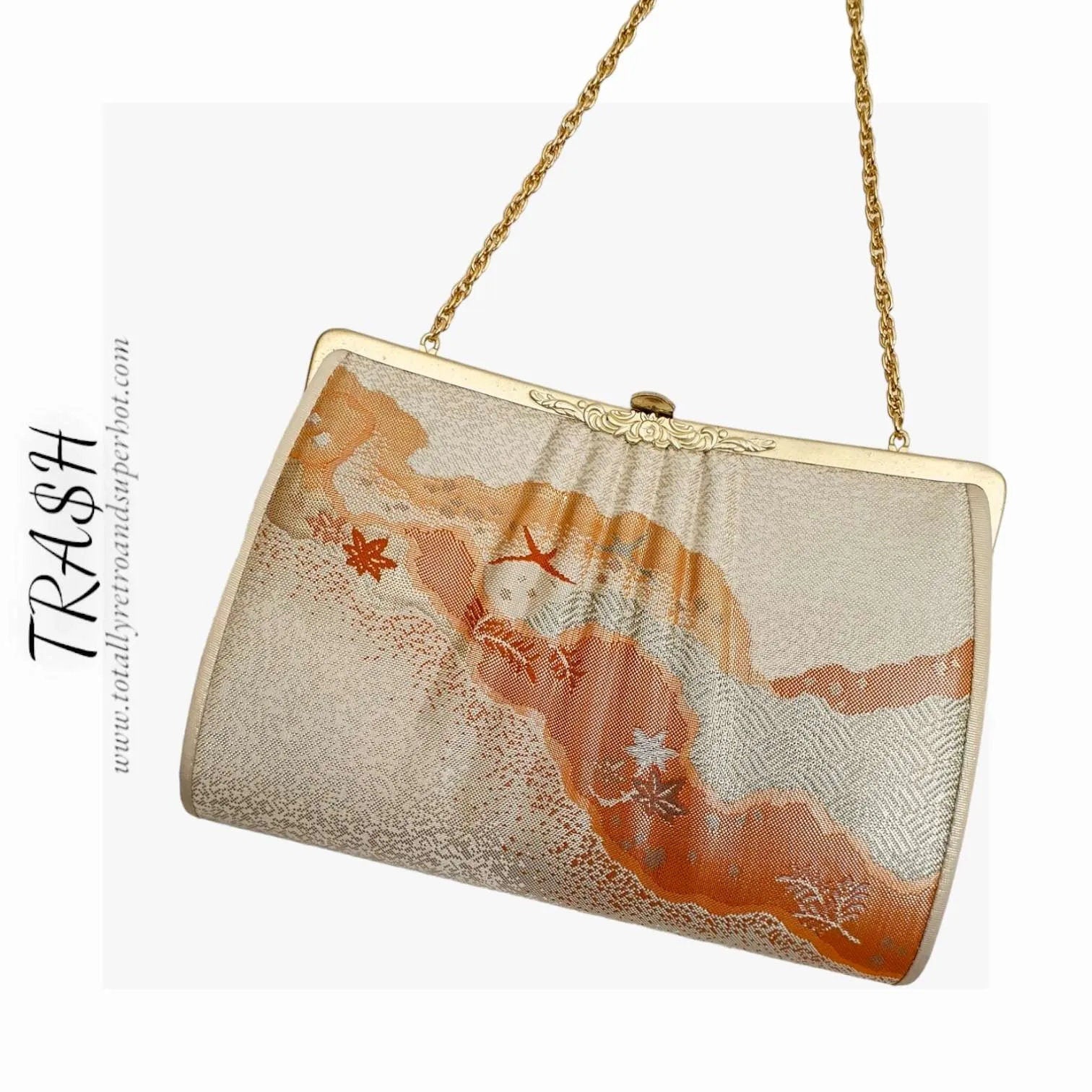 Vintage Japanese Orange Silk Handbag