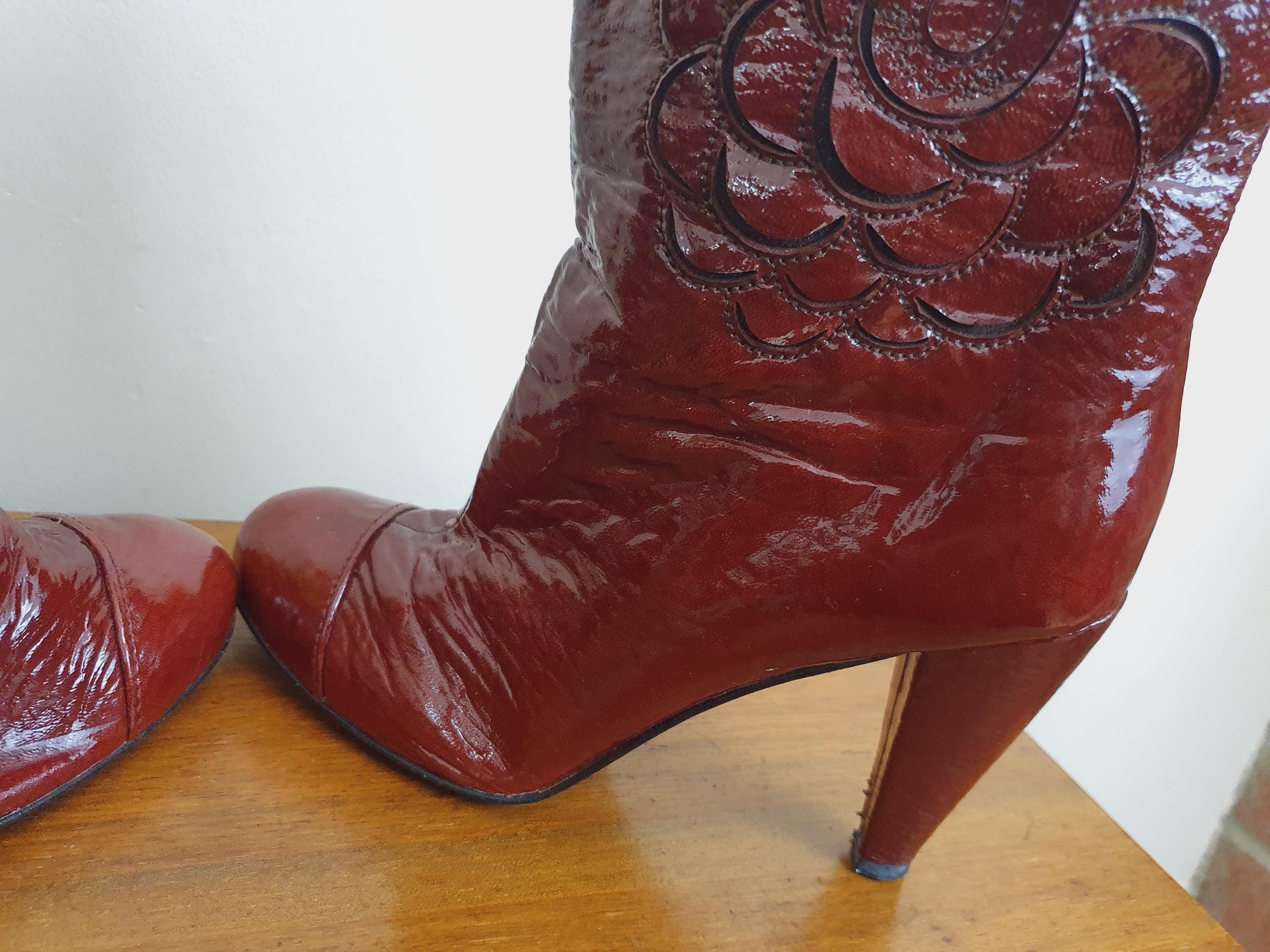 90s Miss Sixty Patent Dark Red Boots