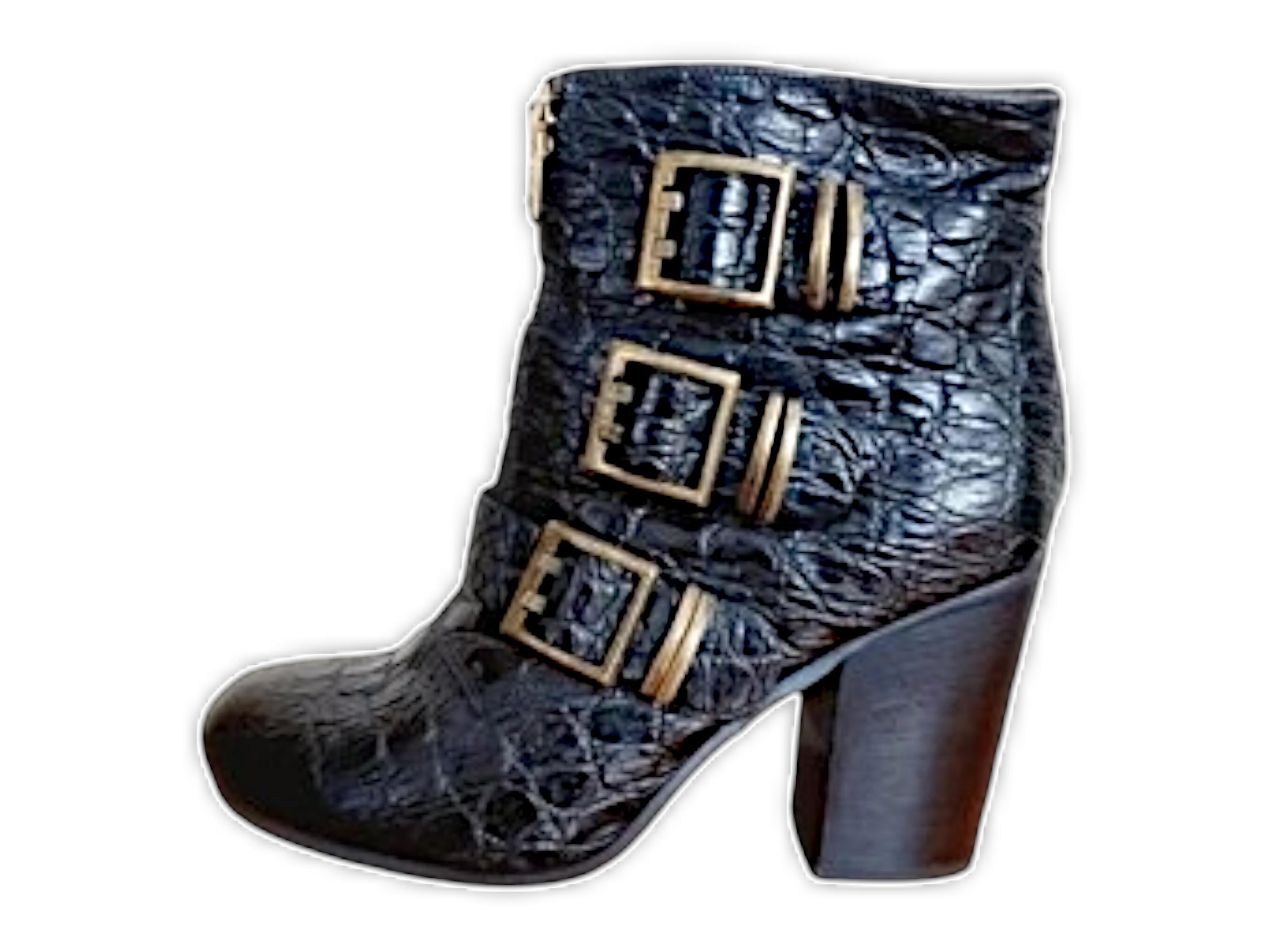 Vintage Y2K Snakeskin Boots | Black Women’s UK 6 EU 39