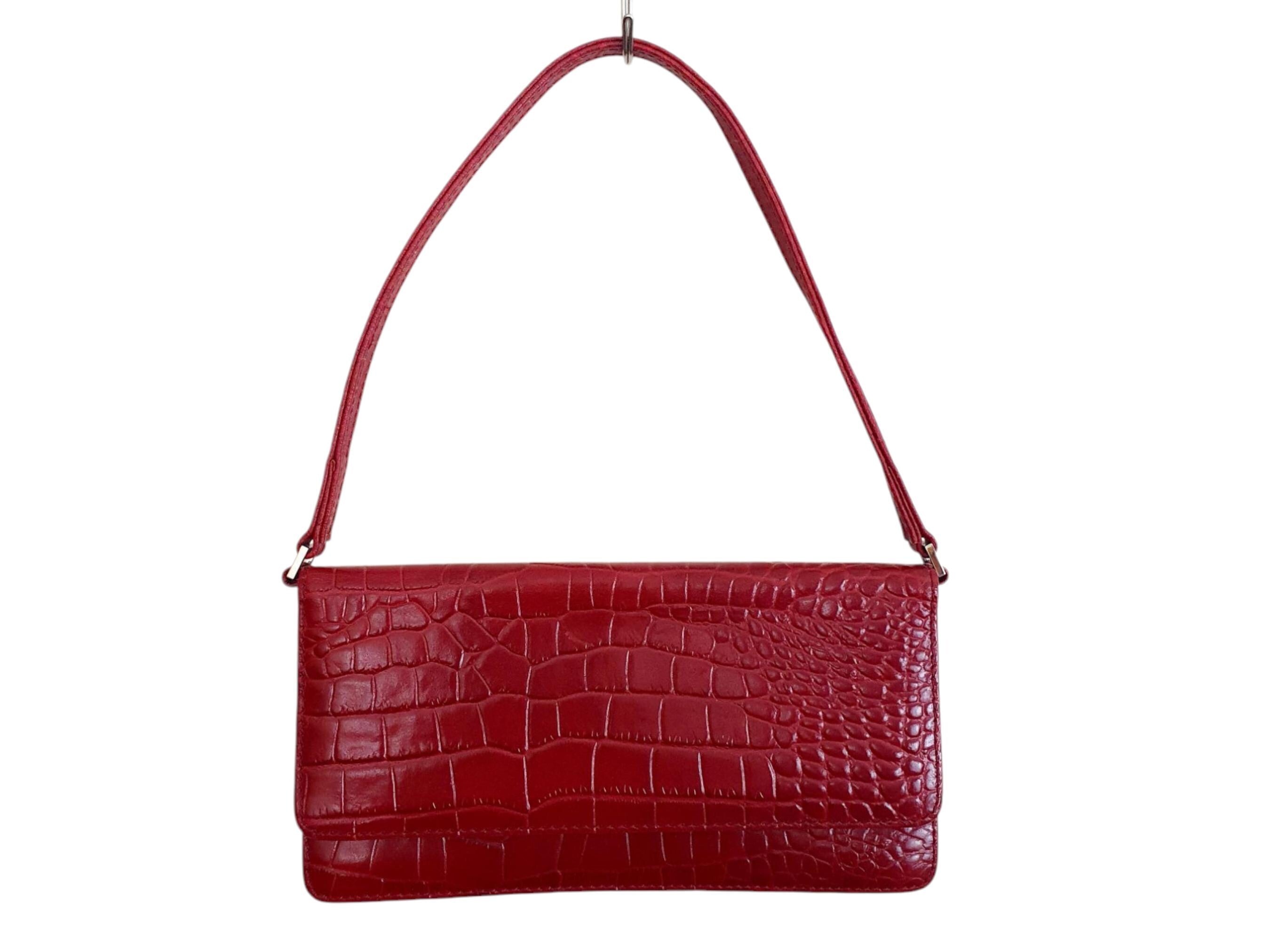 Y2k Vintage Dark Red Leather Shoulder Bag