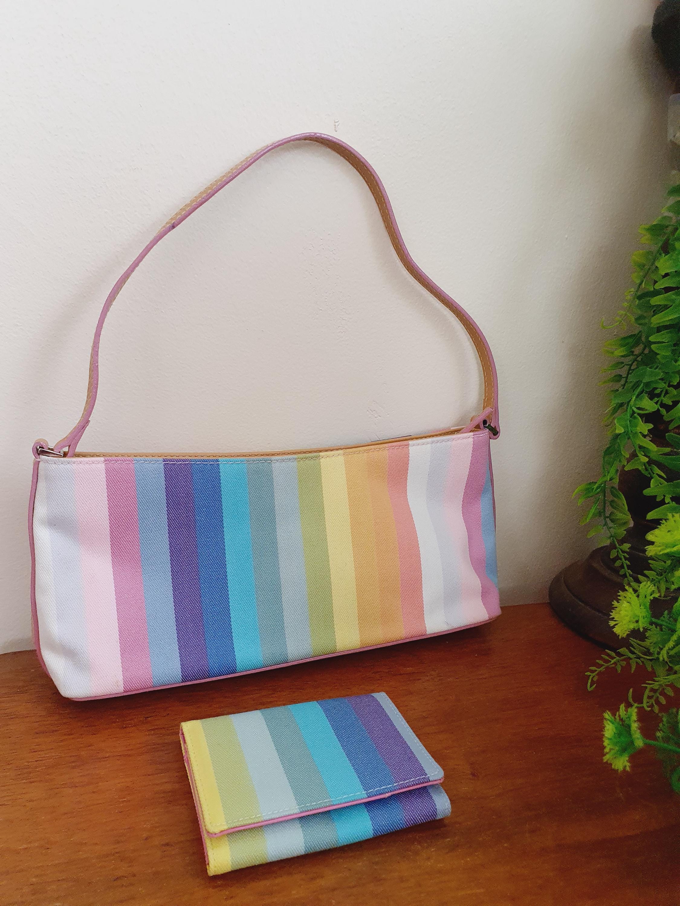 Y2k Rainbow Striped Baguette And Purse