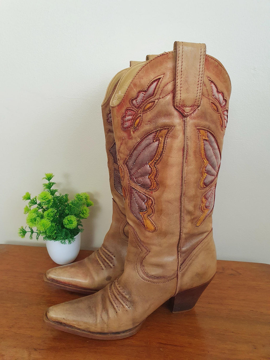 Dune 1990s Y2k Beige Cow Girl Boots