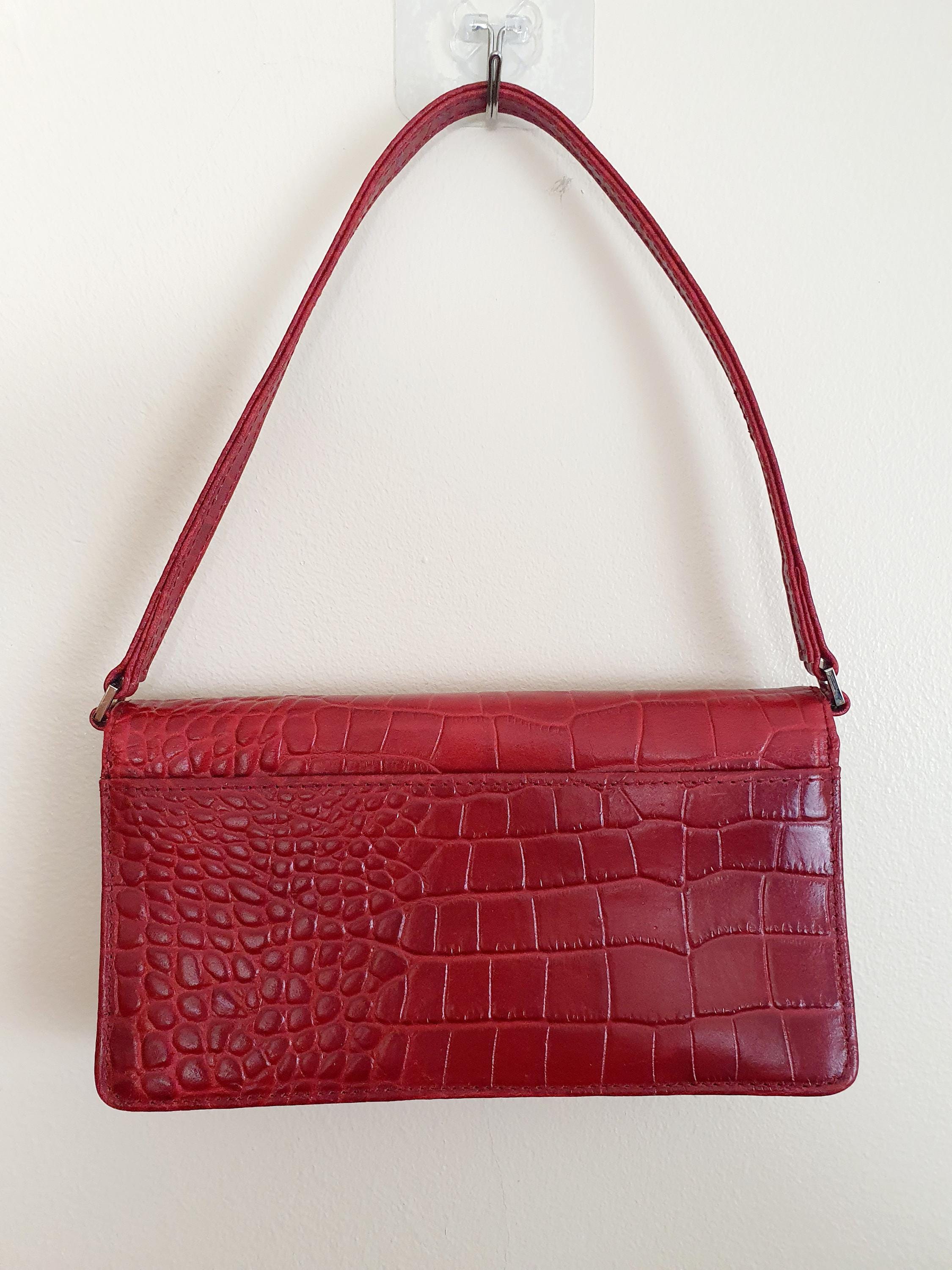 Y2k Vintage Dark Red Leather Shoulder Bag