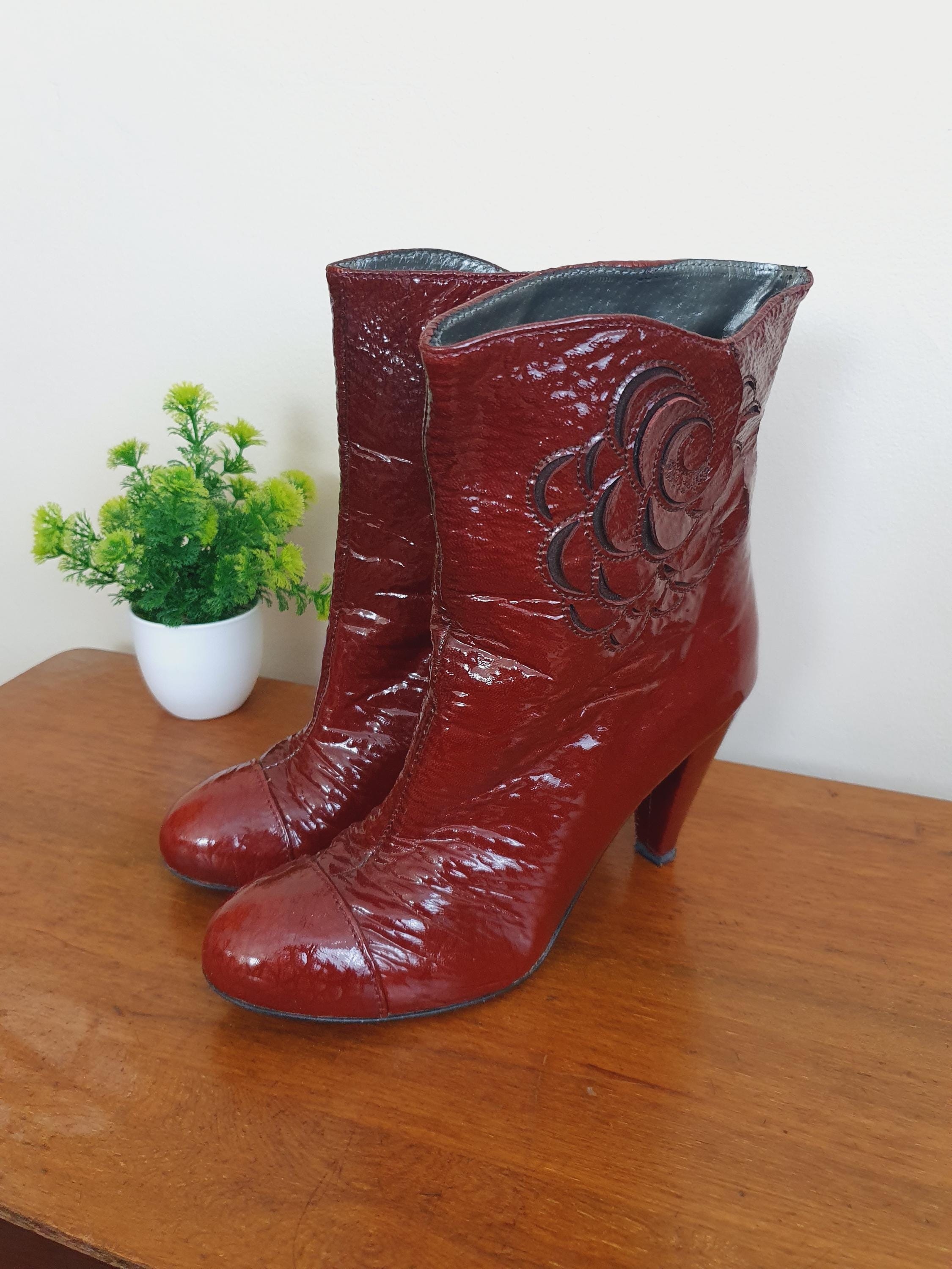 90s Miss Sixty Patent Dark Red Boots