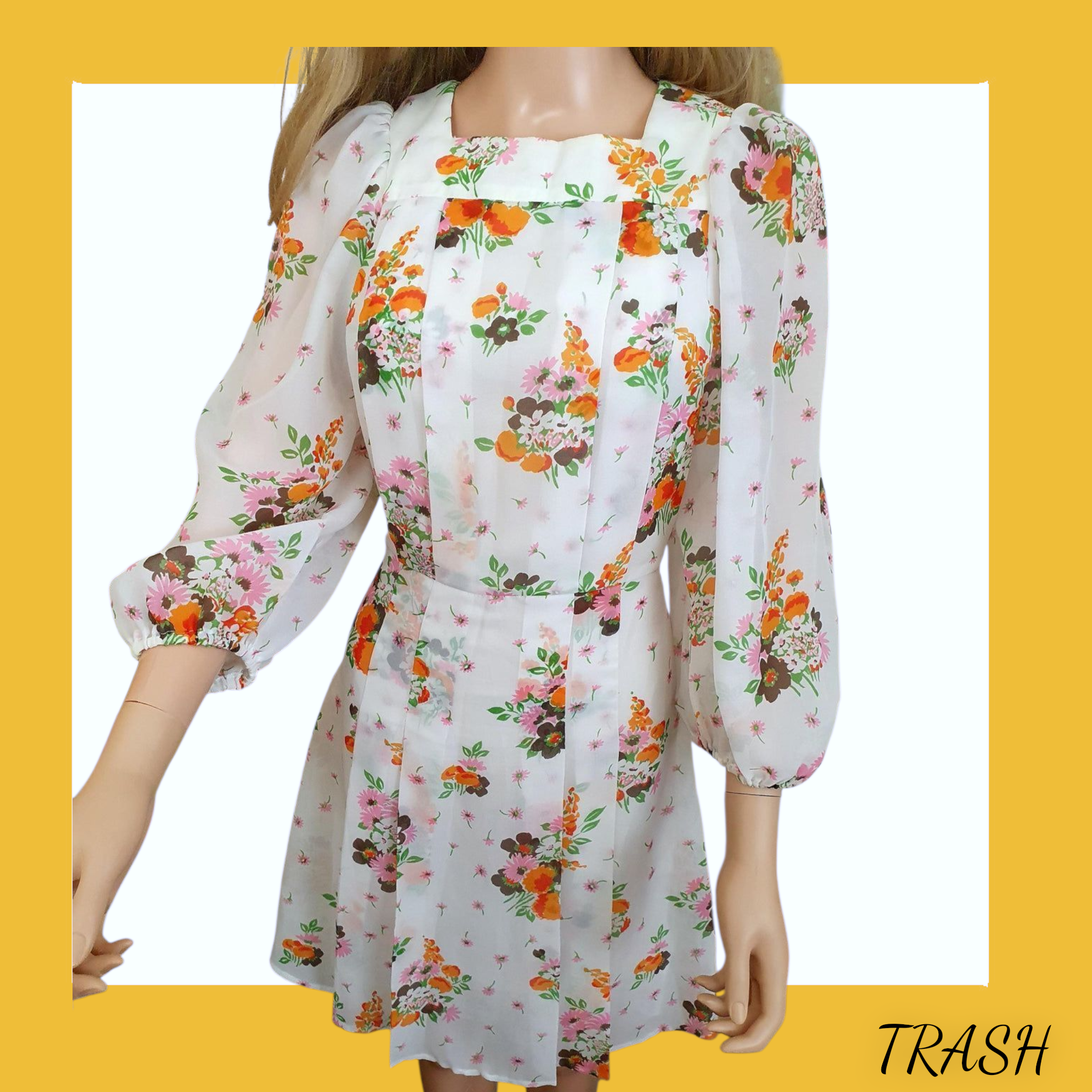 1960s Floral Chiffon Mini Day Dress