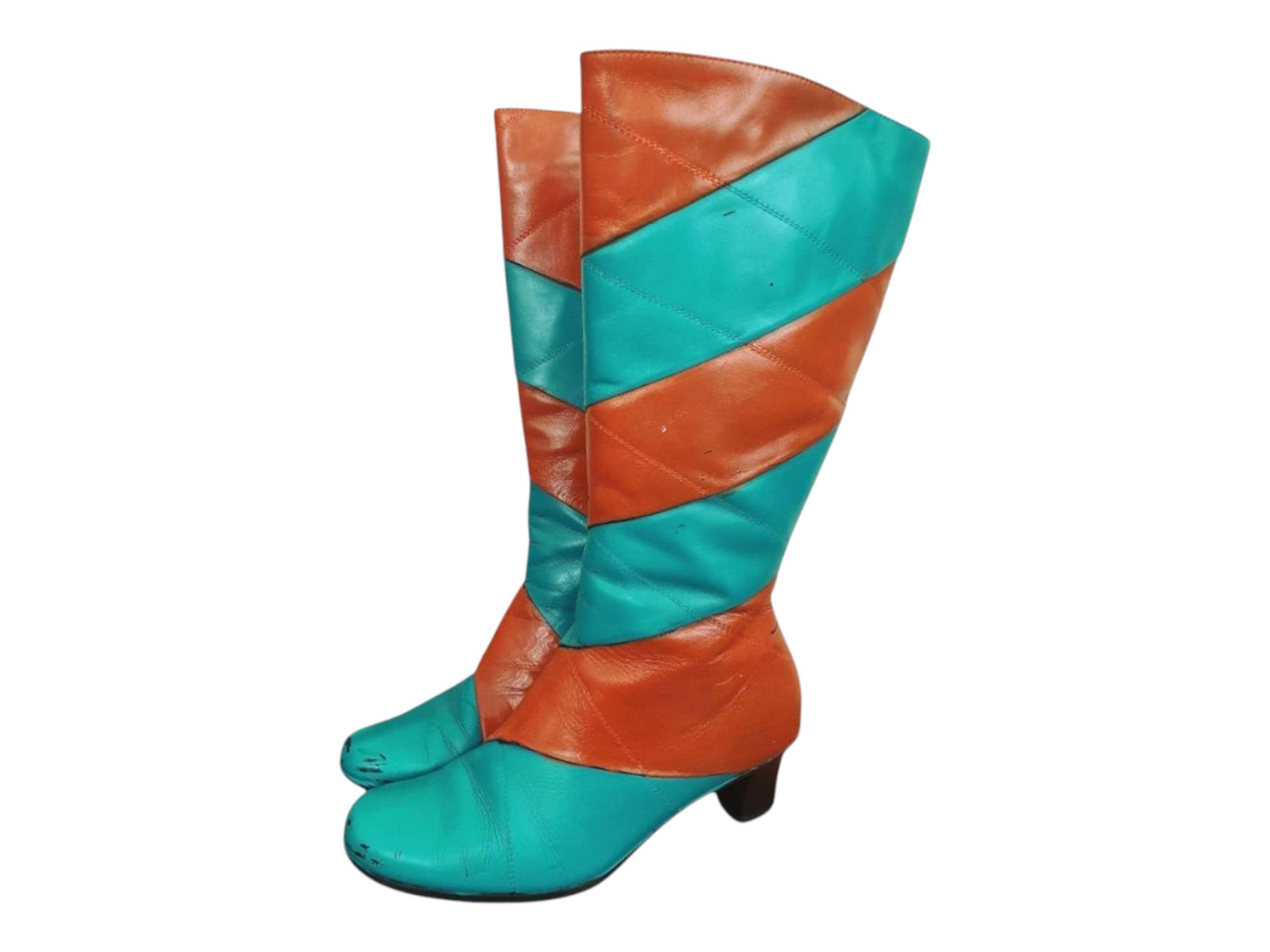 1960s Turquoise Orange Striped Boots