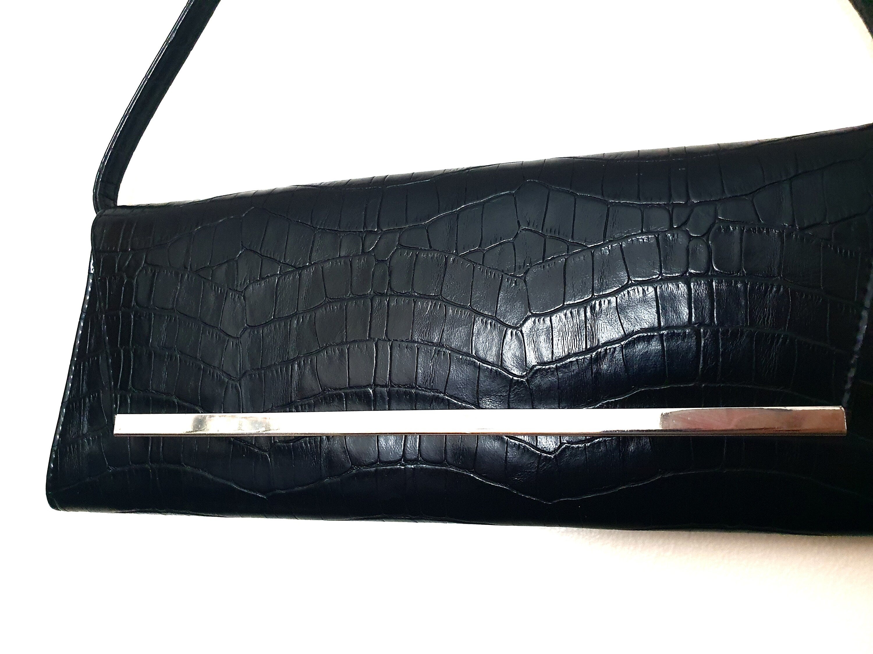 Y2k Black Mock Croc Baguette