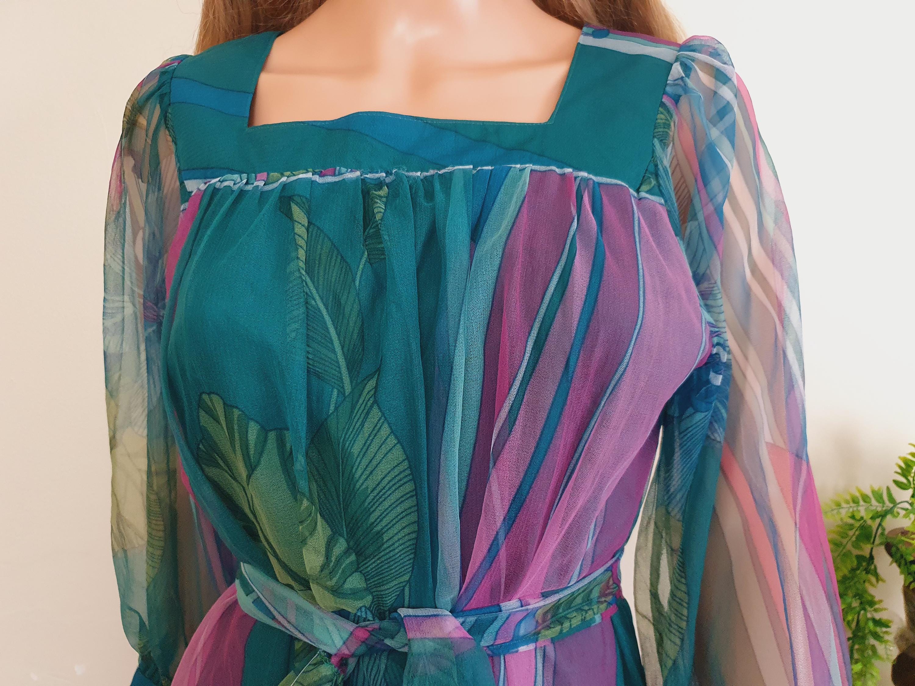 Unique 1970s Chiffon Day Dress