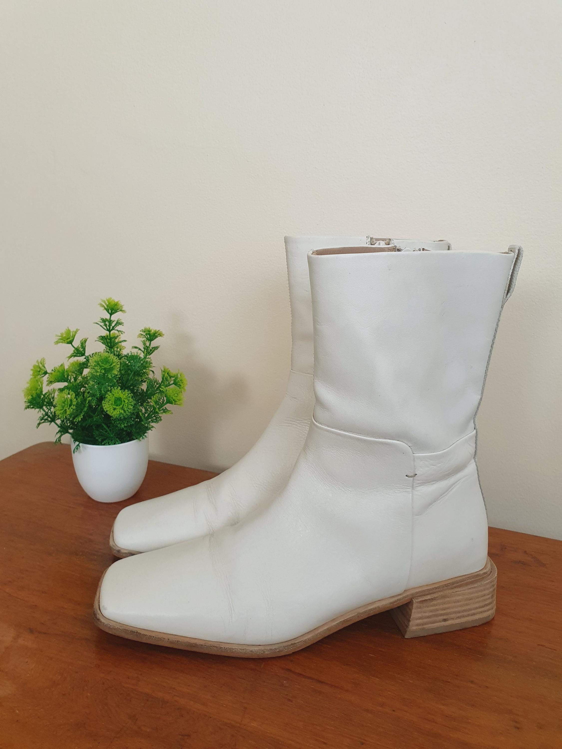 Y2k  Leather Off White John Lewis Ankle Boots