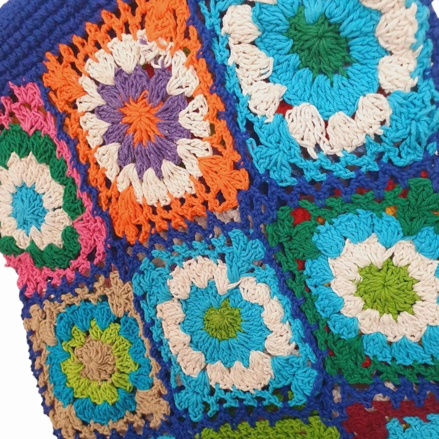 Vintage 1970s Granny Square Crochet Bag