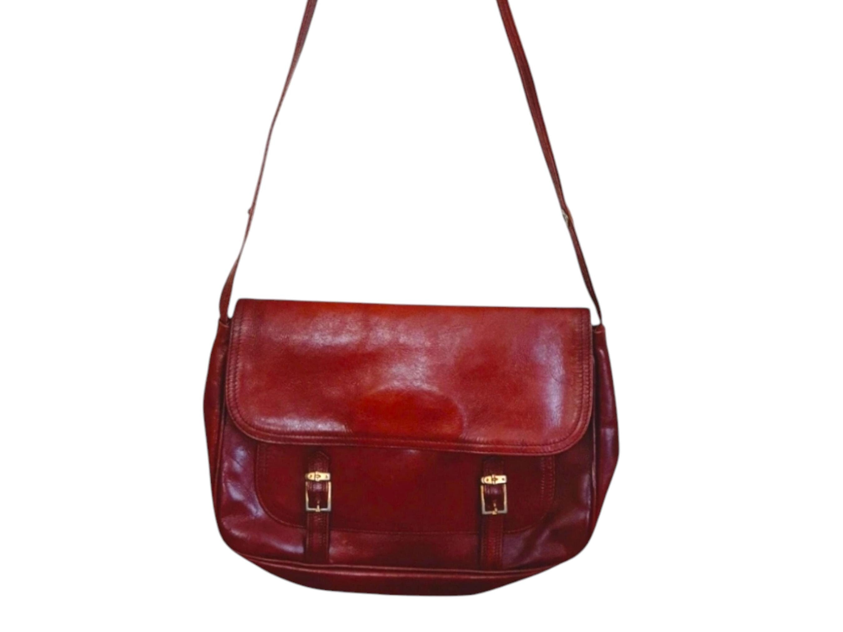 1970s Vintage Dark Red Leather Shoulder Bag