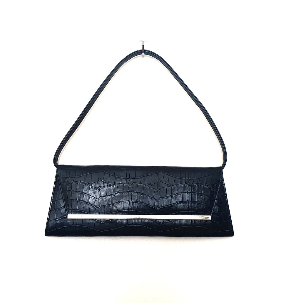Y2k Black Mock Croc Baguette