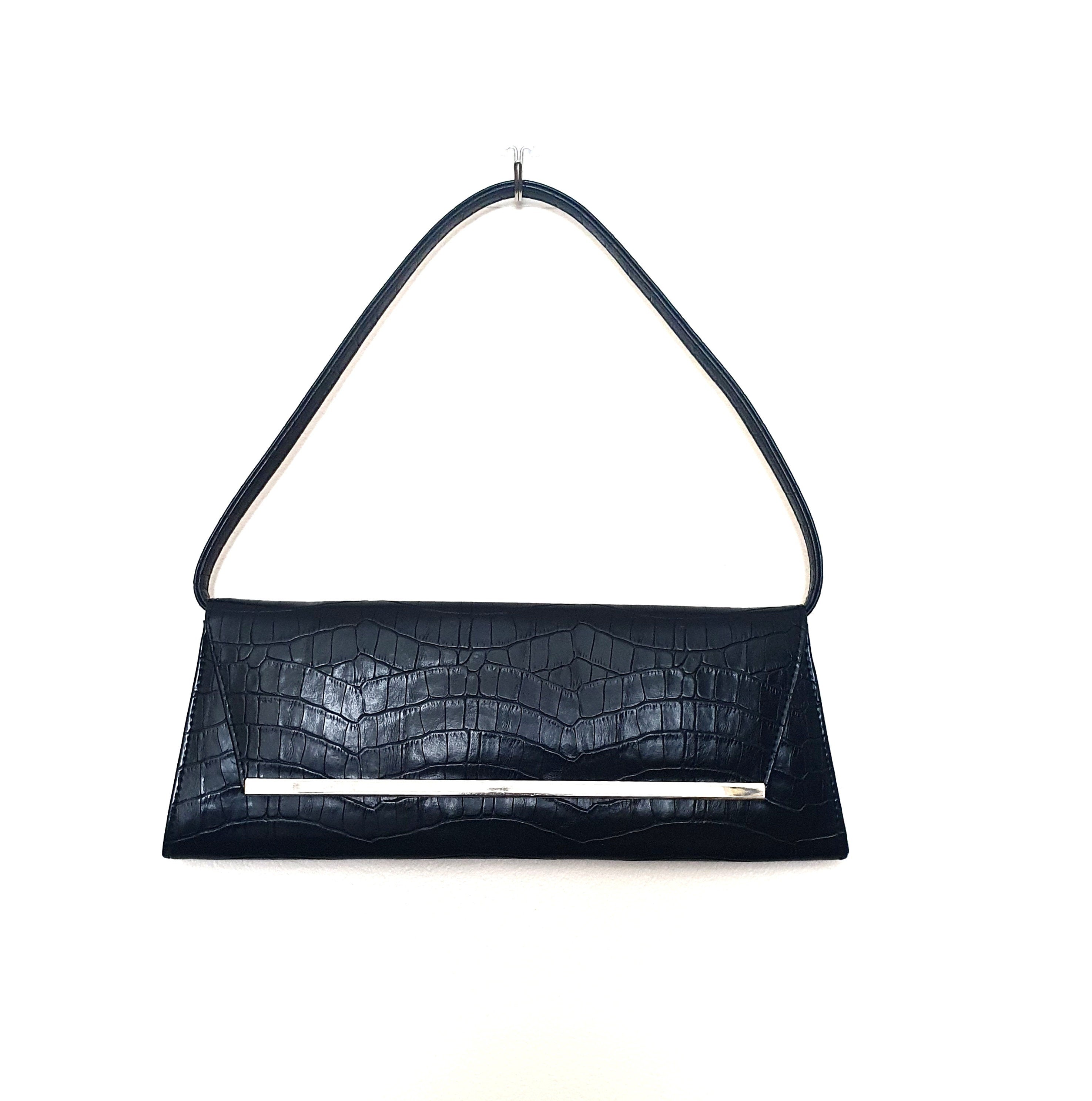 Y2k Black Mock Croc Baguette