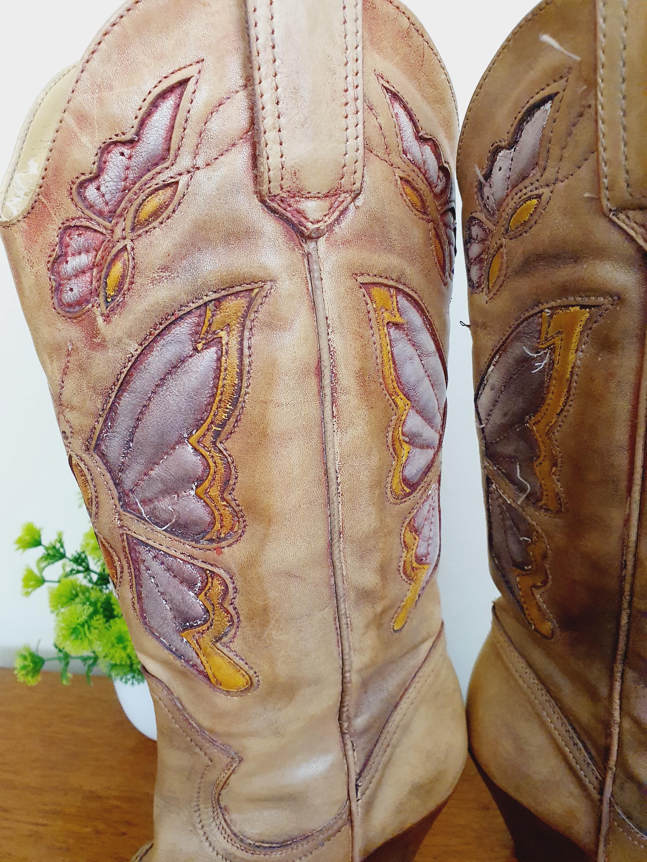 Dune 1990s Y2k Beige Cow Girl Boots