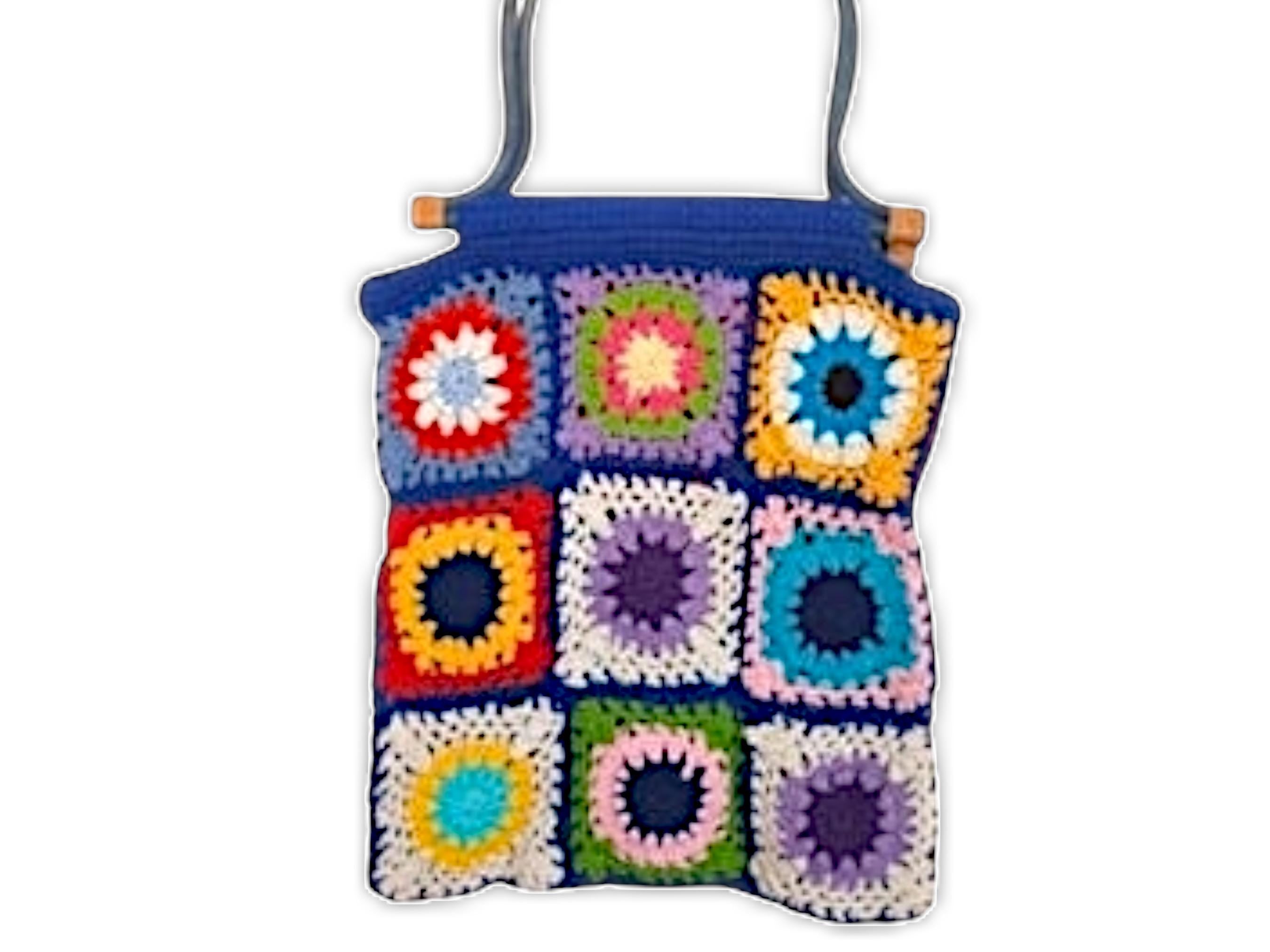 Vintage 1970s Granny Square Crochet Bag