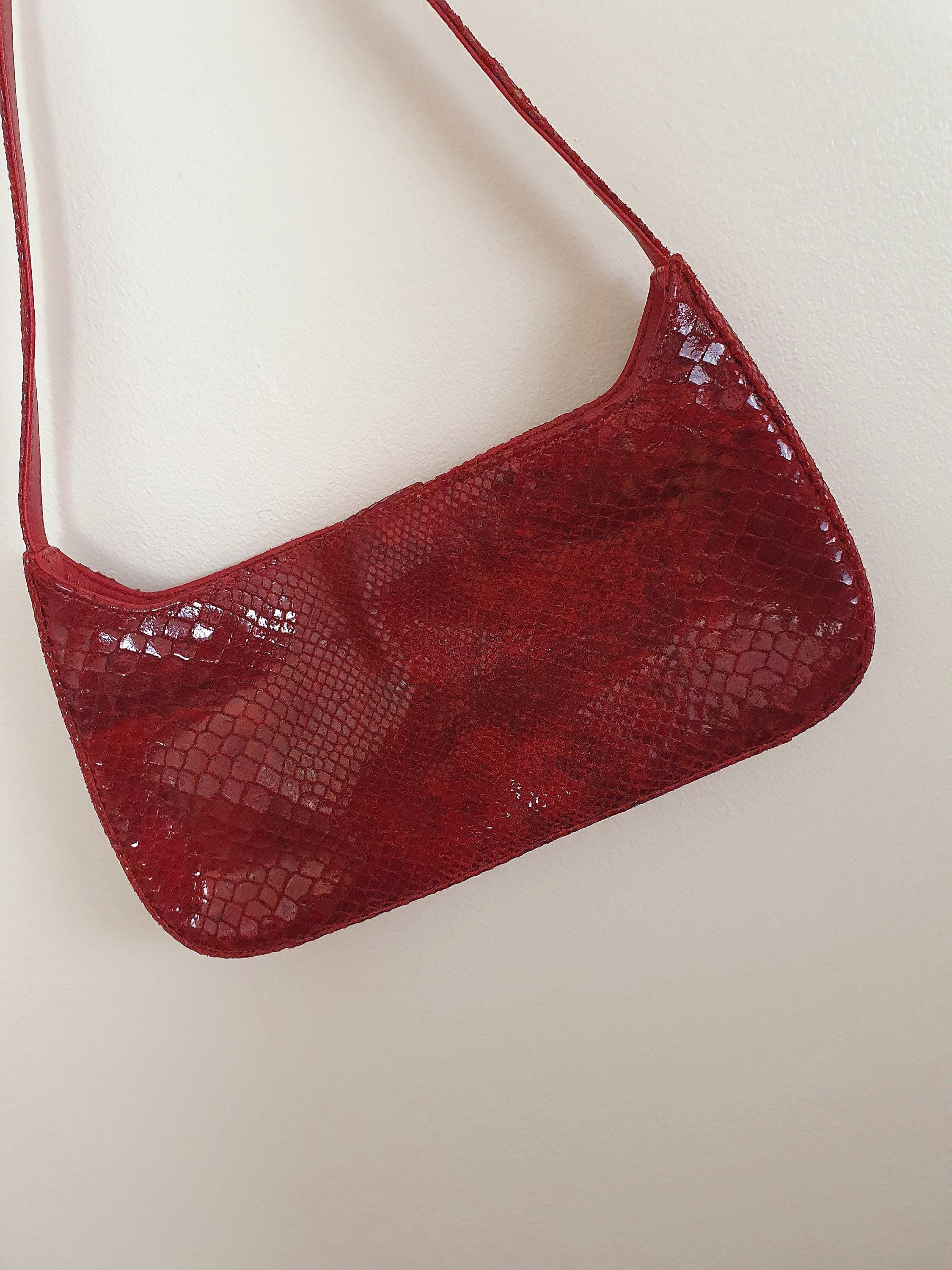 Y2k Vintage Dark Red Leather Shoulder Bag